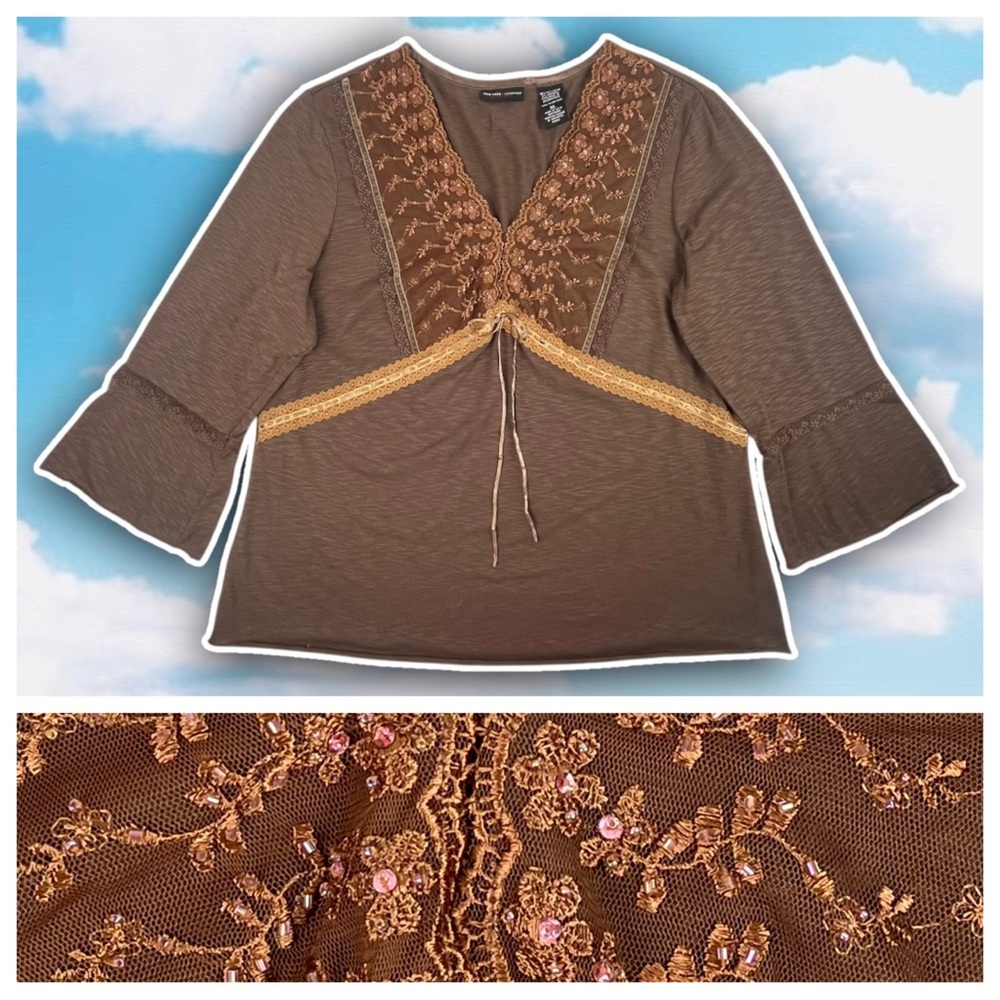 NEW YORK & COMPANY Y2k Vintage Beaded Lace Empire Waist Top Fairy Whimsigoth 90s